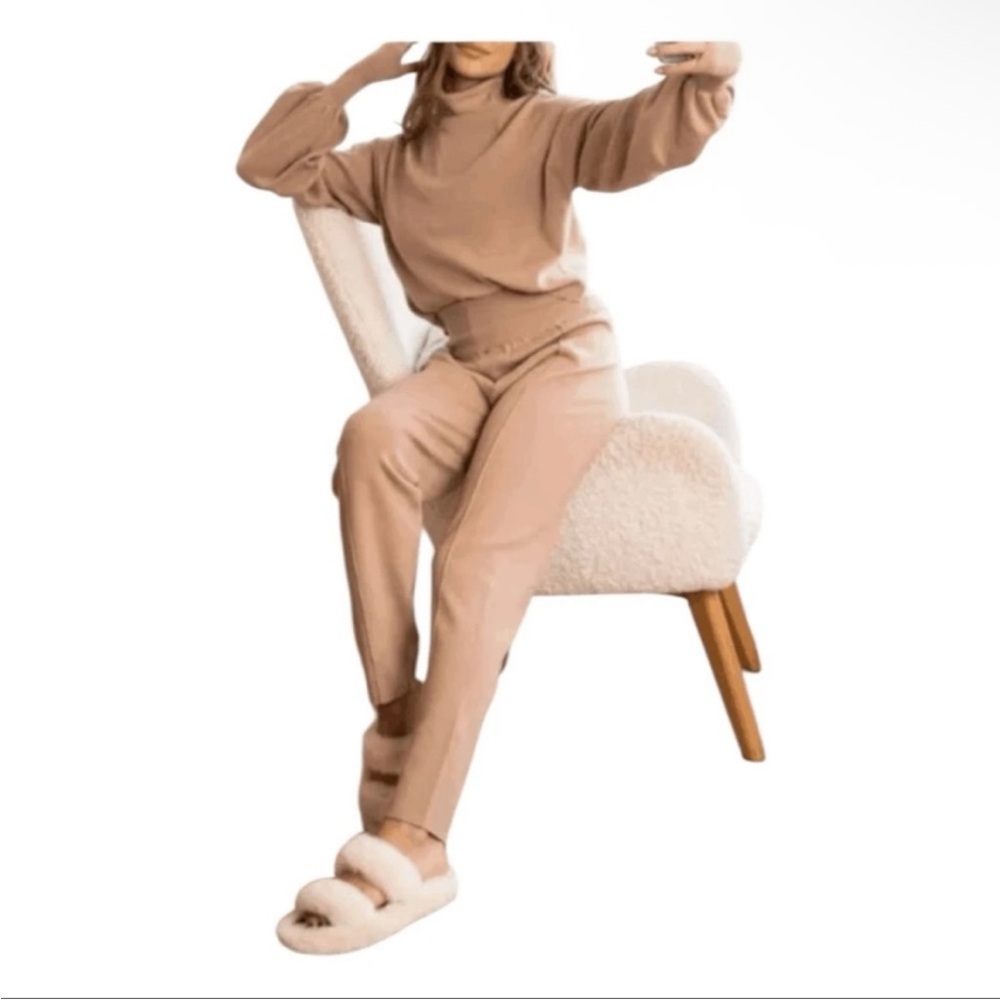 Silk & Salt Luxe Lounge Set Taupe Knit Two Piece Sweater Pants New Small $150 - Picture 3 of 11